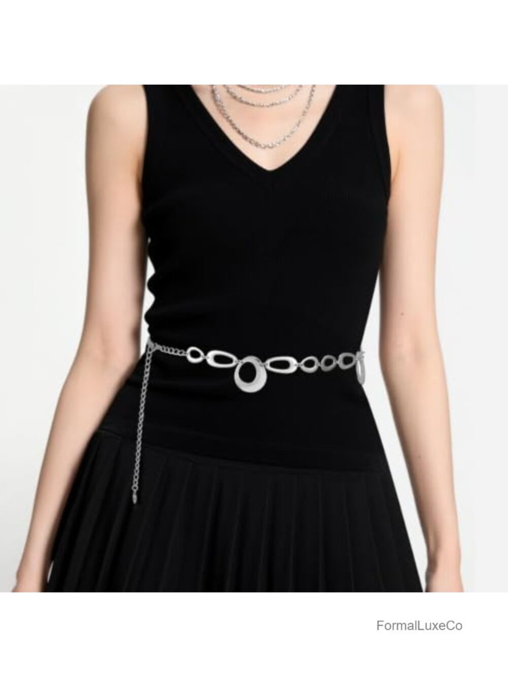 Chunky Chain Belt for Women, Adjustable Metal Waist Belt for Dresses, Silver - Picture 3 of 6